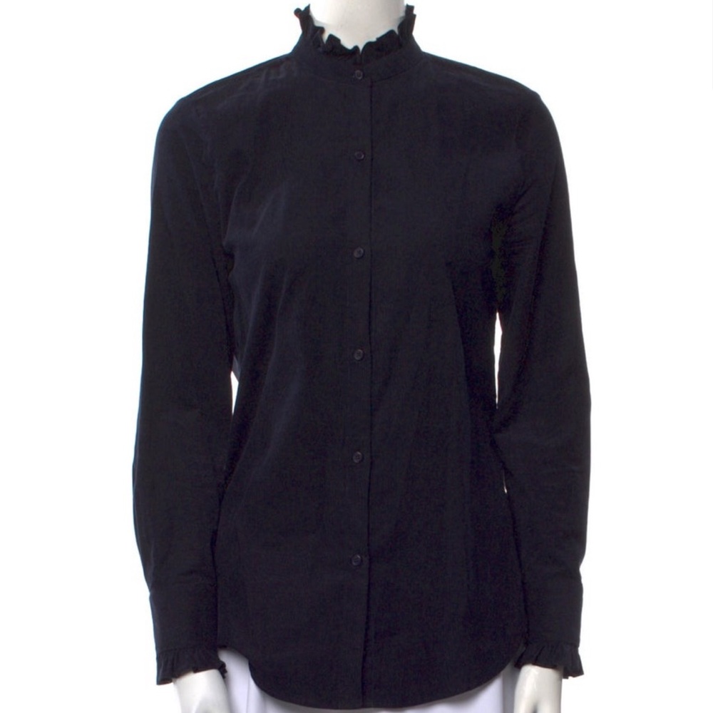 Nili Lotan Mock Neck Long Sleeve Button-Up Top